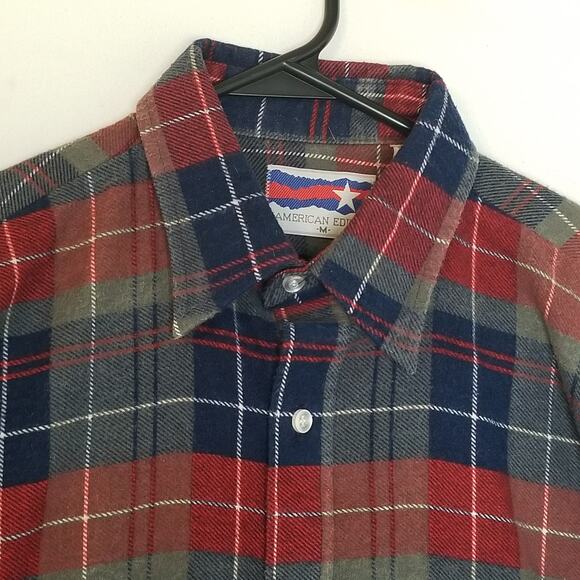 American Edition Men's Multicolor Plaid Flannel Long Sleeve Button Up Shirt SZ M - Picture 3 of 9